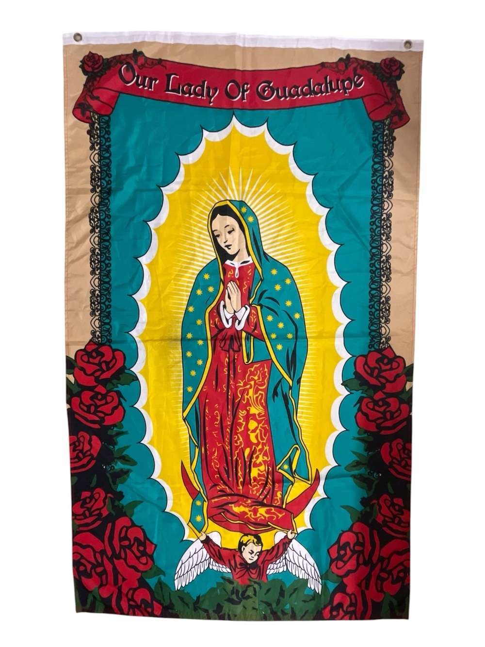 Our Lady of Guadalupe Flag Virgin Mary Banner Mexican Roses Outdoor